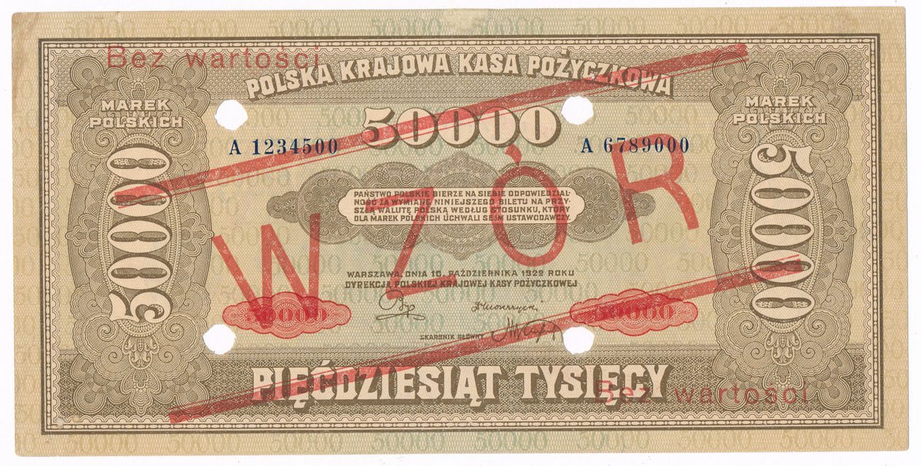 Banknot. 50 000 marek polskich 1922 WZÓR